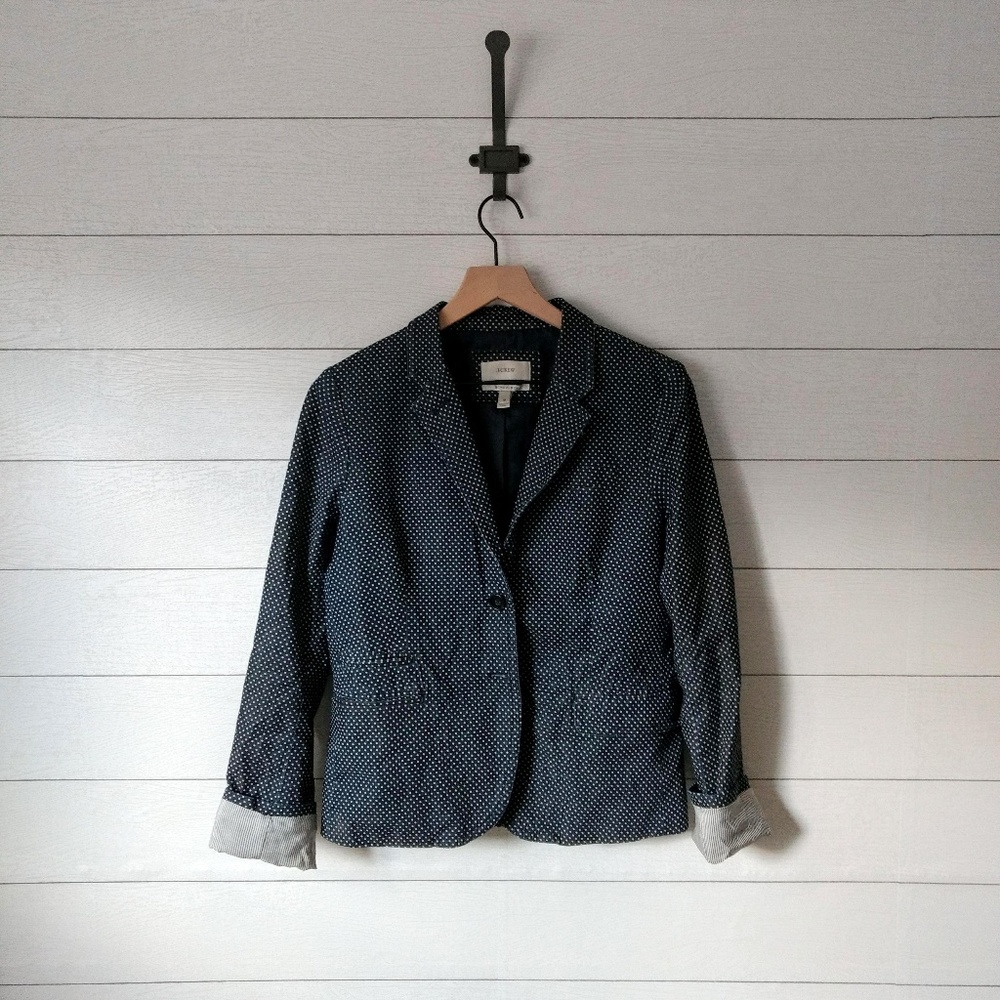 J Crew Polkadot Cotton Schoolboy Blazer Size 10